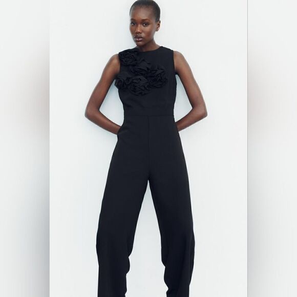 Zara TEXTURED FLORAL CREPE JUMPSUIT - Picture 14 of 15